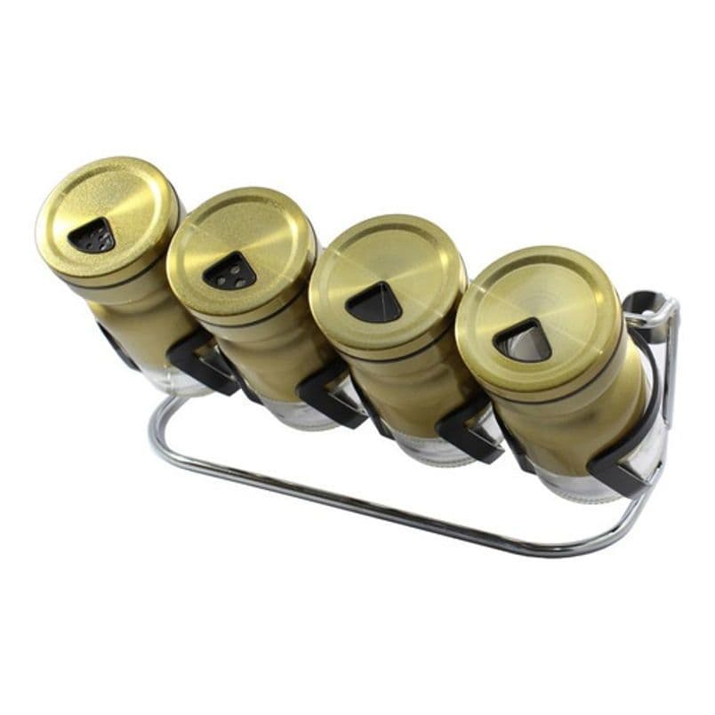 Porta Condimentos Dosador Regulável Com Suporte Dourado