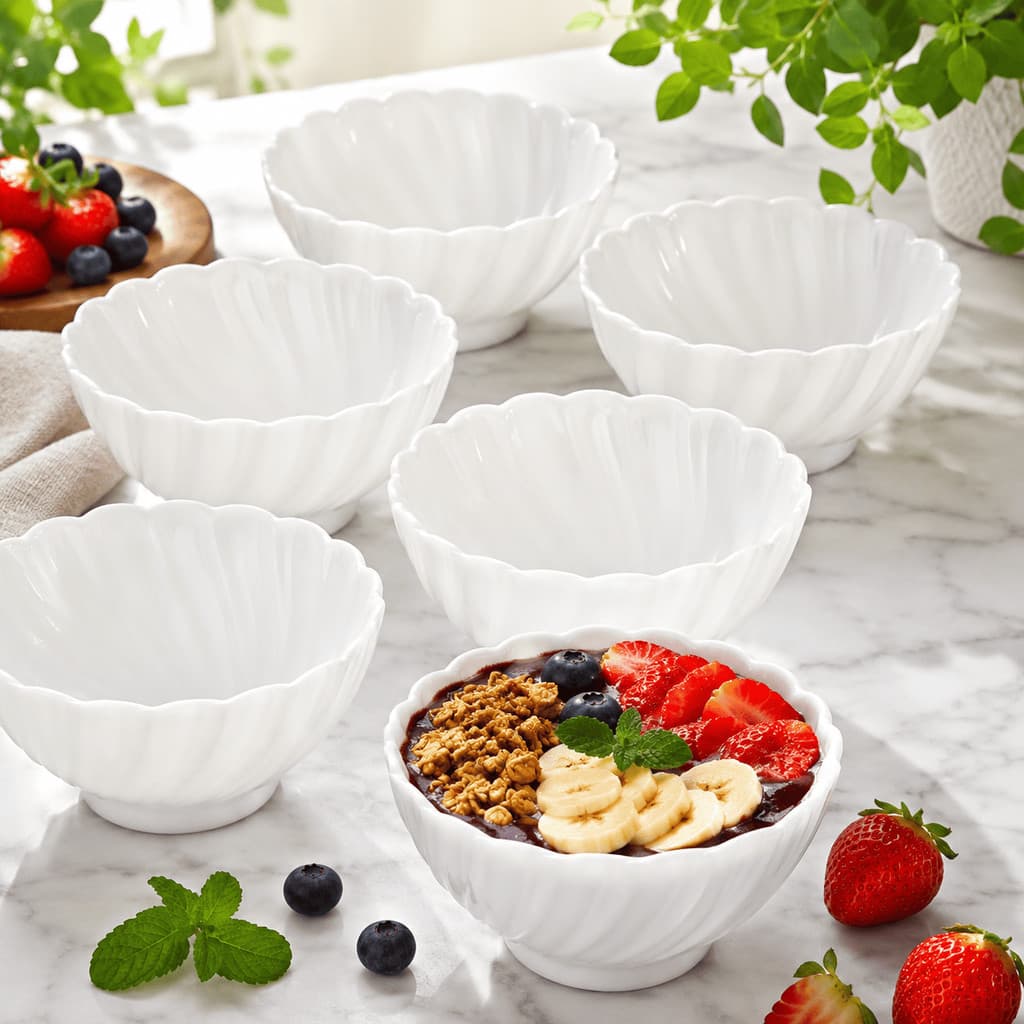 Kit 6 Bowls Açaí Cumbuca Tigela Vidro Opaline Branco 440ml Sorvete Sobremesa Salada Bowl Pétala Cozinha