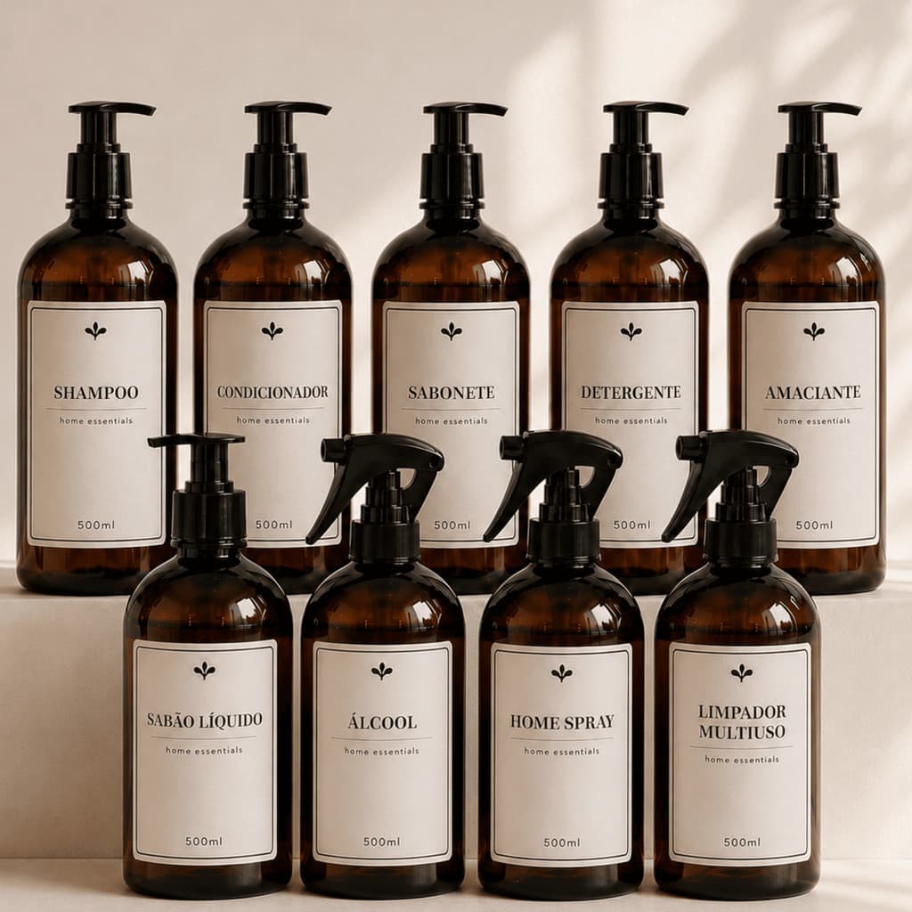Kit casa completa - frascos âmbar organizadores 500ml