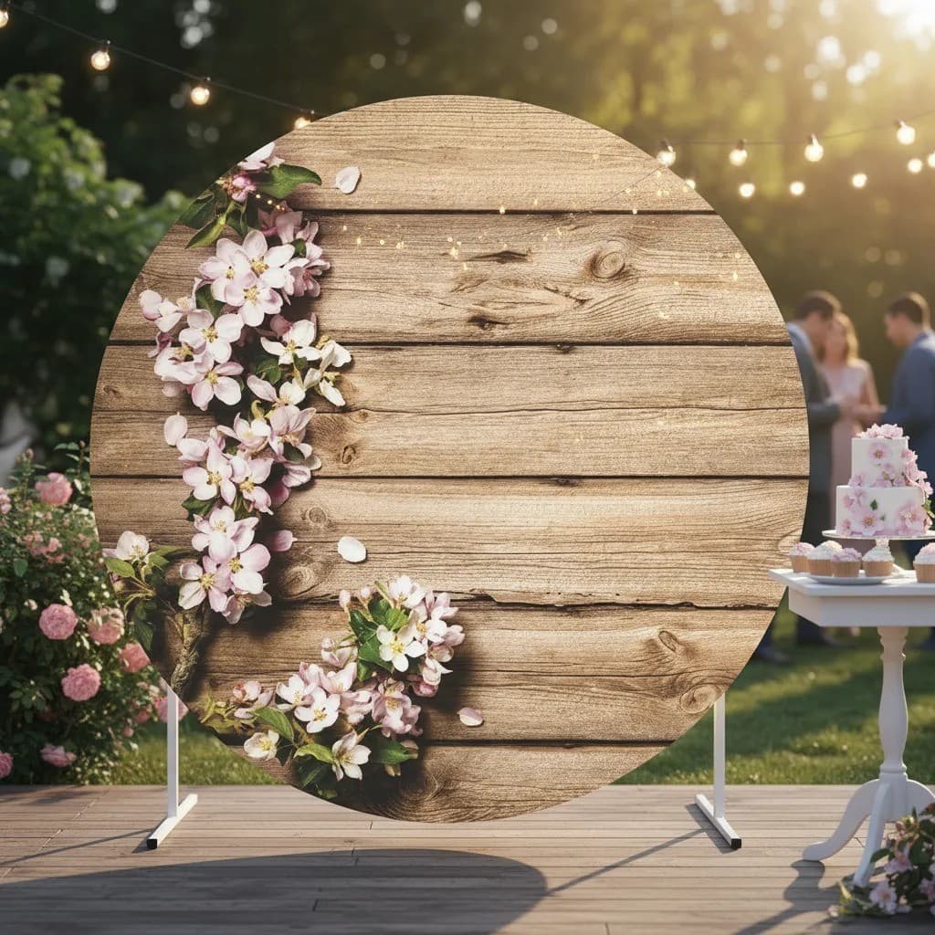 Painel Redondo efeito 3d Madeira Floral 1,50x1,50 veste facil fundo ftografico