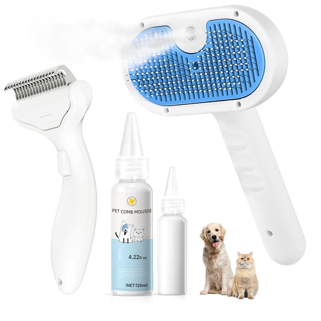 Escova a Vapor 3 em 1 para Higiene e Remoção de Subpelo - Pente Pulverizador Autolimpante com Névoa para Cabelos Longos