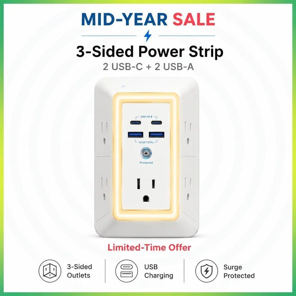 Protetor contra surtos de múltiplas tomadas-SmerVibes-POWSAF5 extensor de tomadas com 4 portas USB (2 portas USB-C de ca