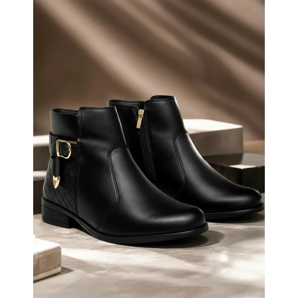 Bota Feminina Zíper Conforto Cano Baixo Saltinho Botinha