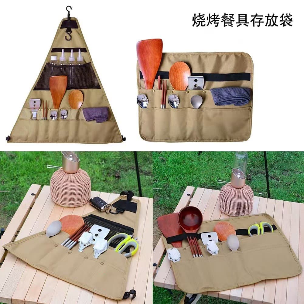 Saco de armazenamento de utensílios de mesa ao ar livre triângulo saco de armazenamento portátil acampamento utensílios