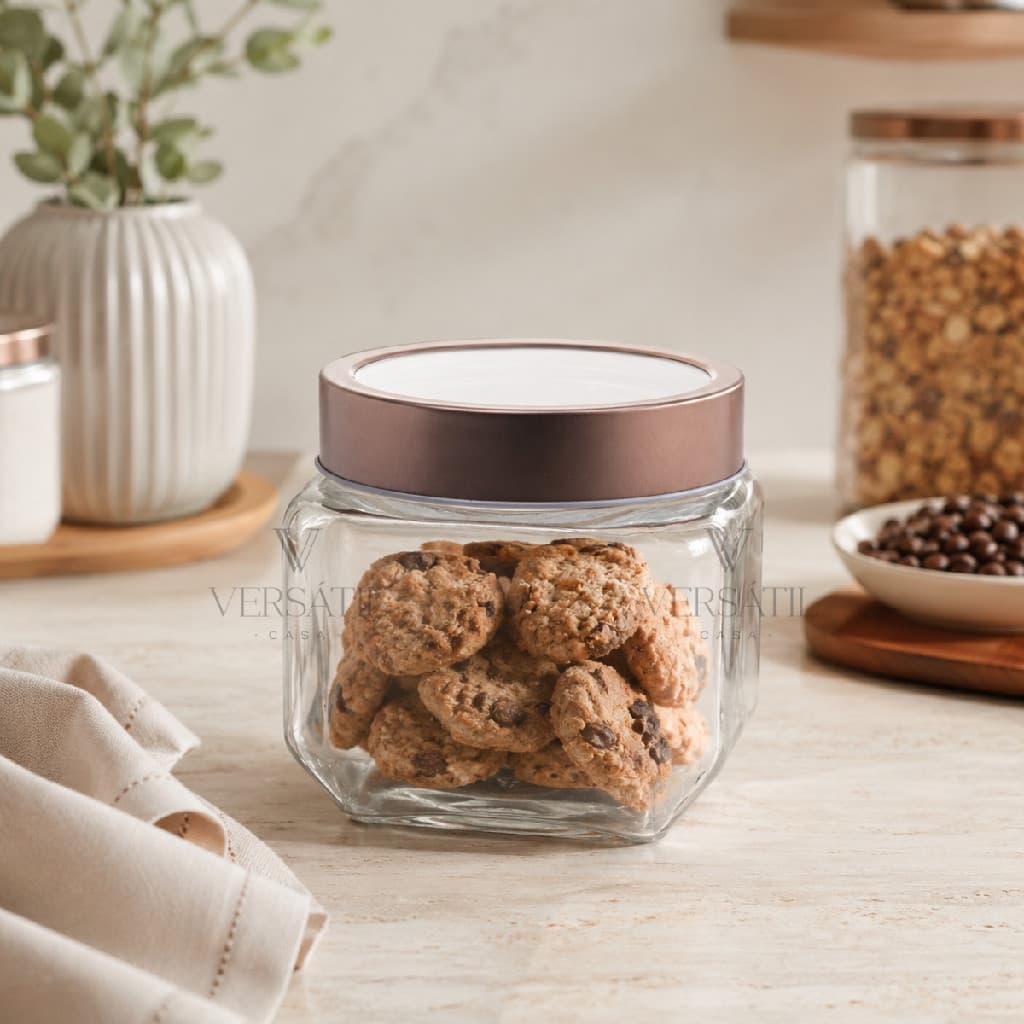 Pote de Vidro com Tampa de Metal Gastro Rosé 800ml Lyor Porta Condimentos Requintado Luxo Cereal Sementes Arroz Feijão