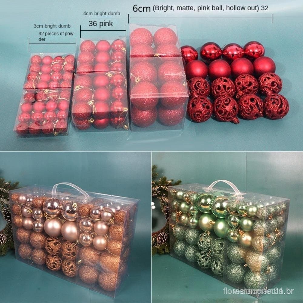100 Pcs Conjunto De Bola De Natal , Bolas De Árvore De Plástico 18 Cores , Moda 8 Cm Suspensável Enfeite Festa