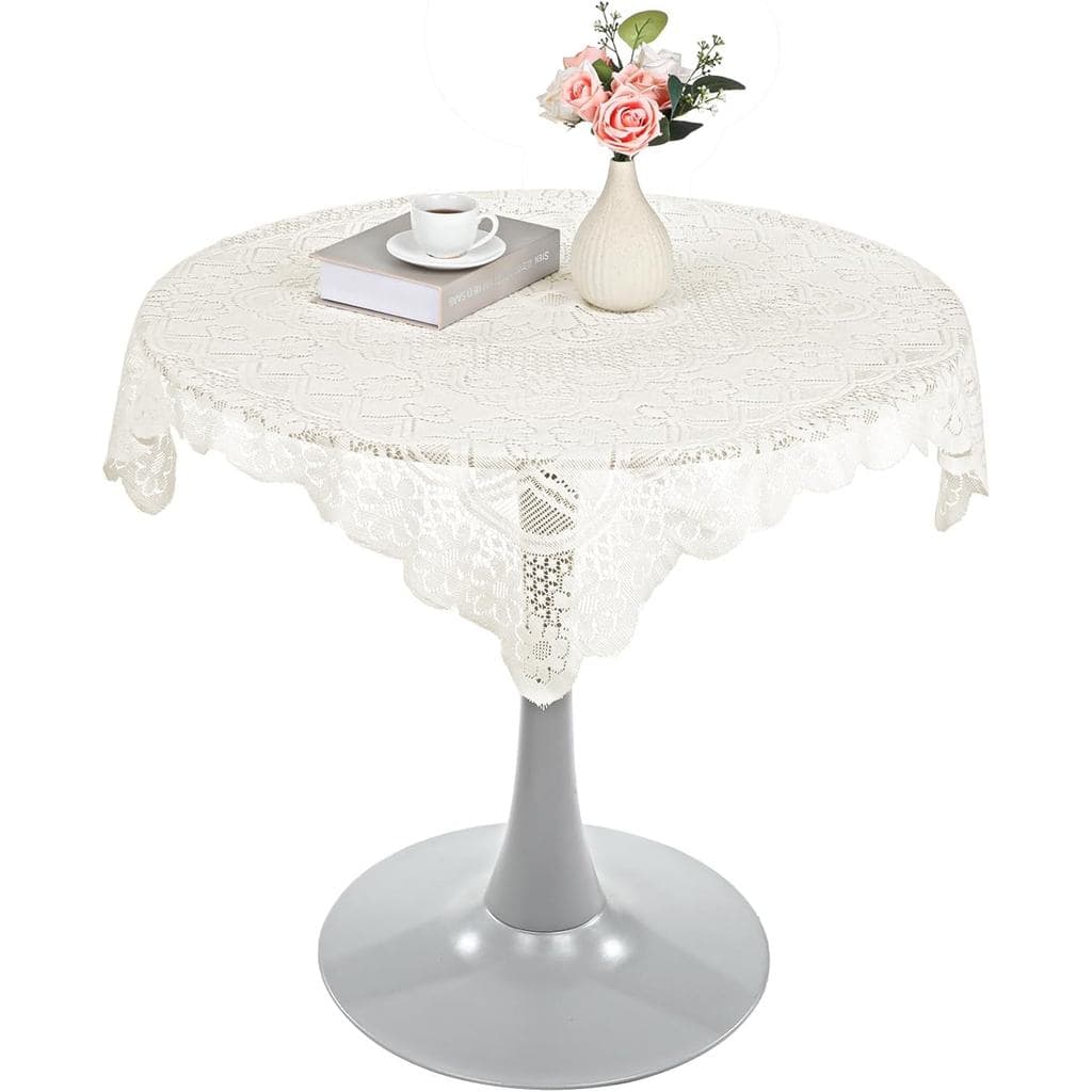 Toalha de Mesa de Renda Bege 36 x 36 Polegadas, Toalha de Mesa Quadrada Pequena Vintage de Crochê para Festa de Chá ao A