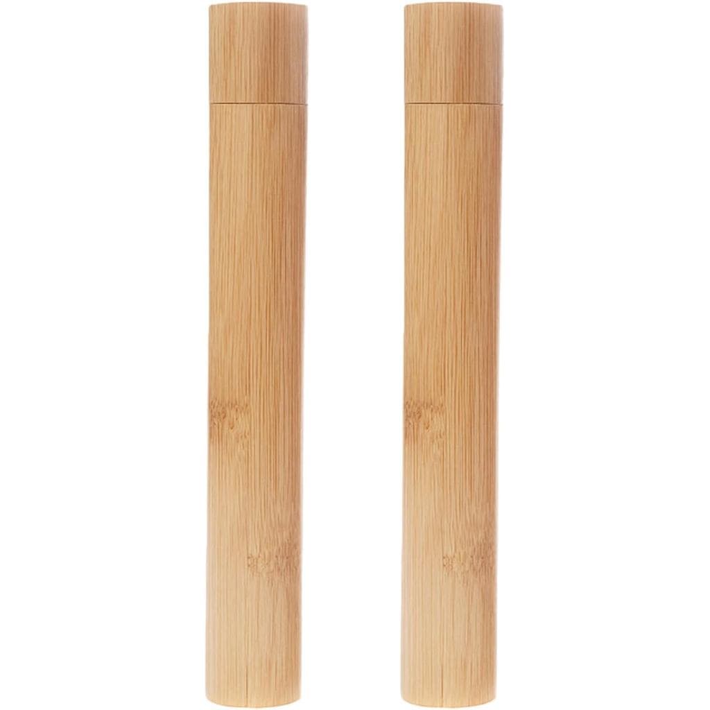 2 Peças de Estojo de Viagem Vazio para Escova de Dentes de Bambu Natural, Porta-Escova de Dentes de Bambu Portátil, Reci