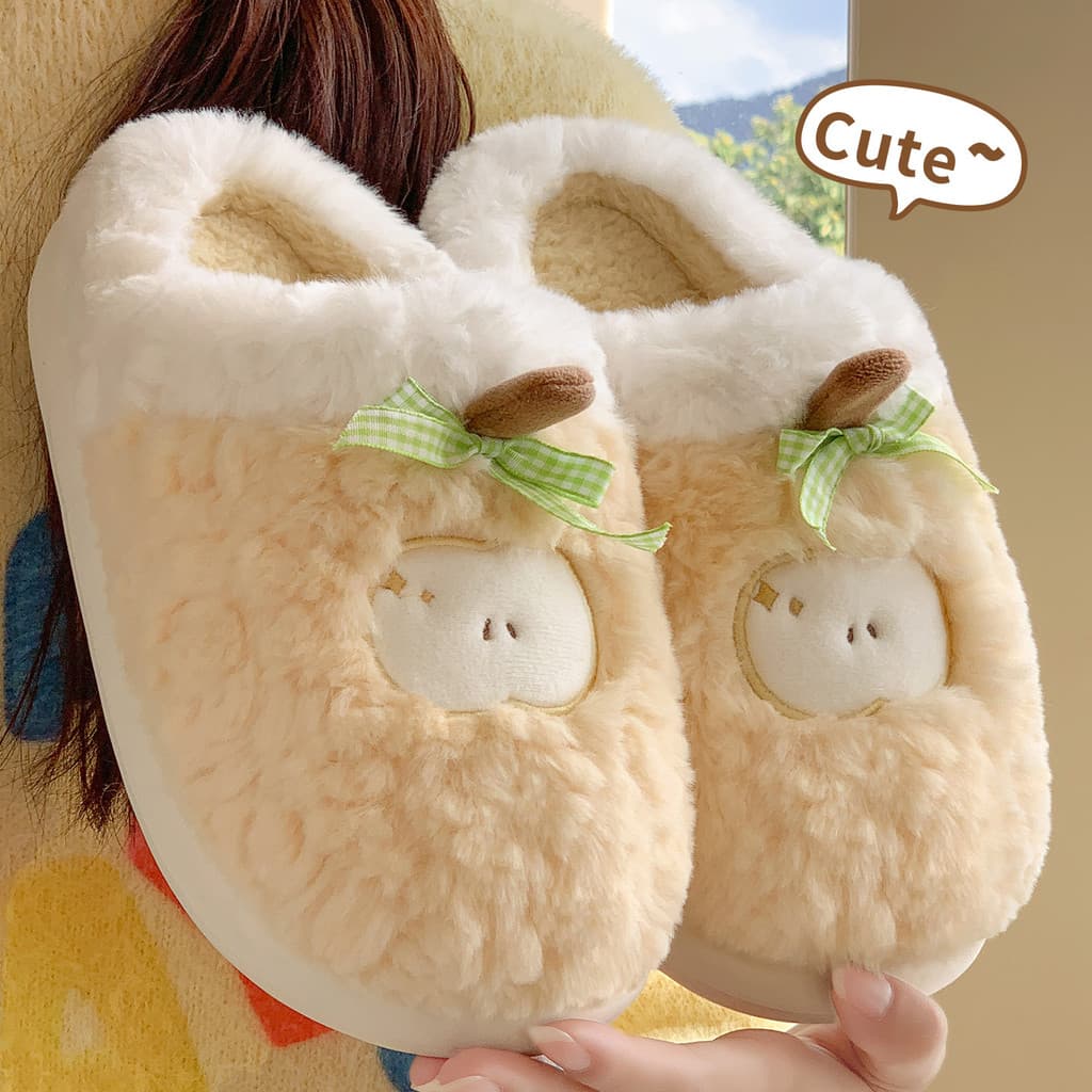 ☜Apple chinelos de algodão feminino estilo casal outono inverno engrossado veludo quente chinelos casa antiderrapante so