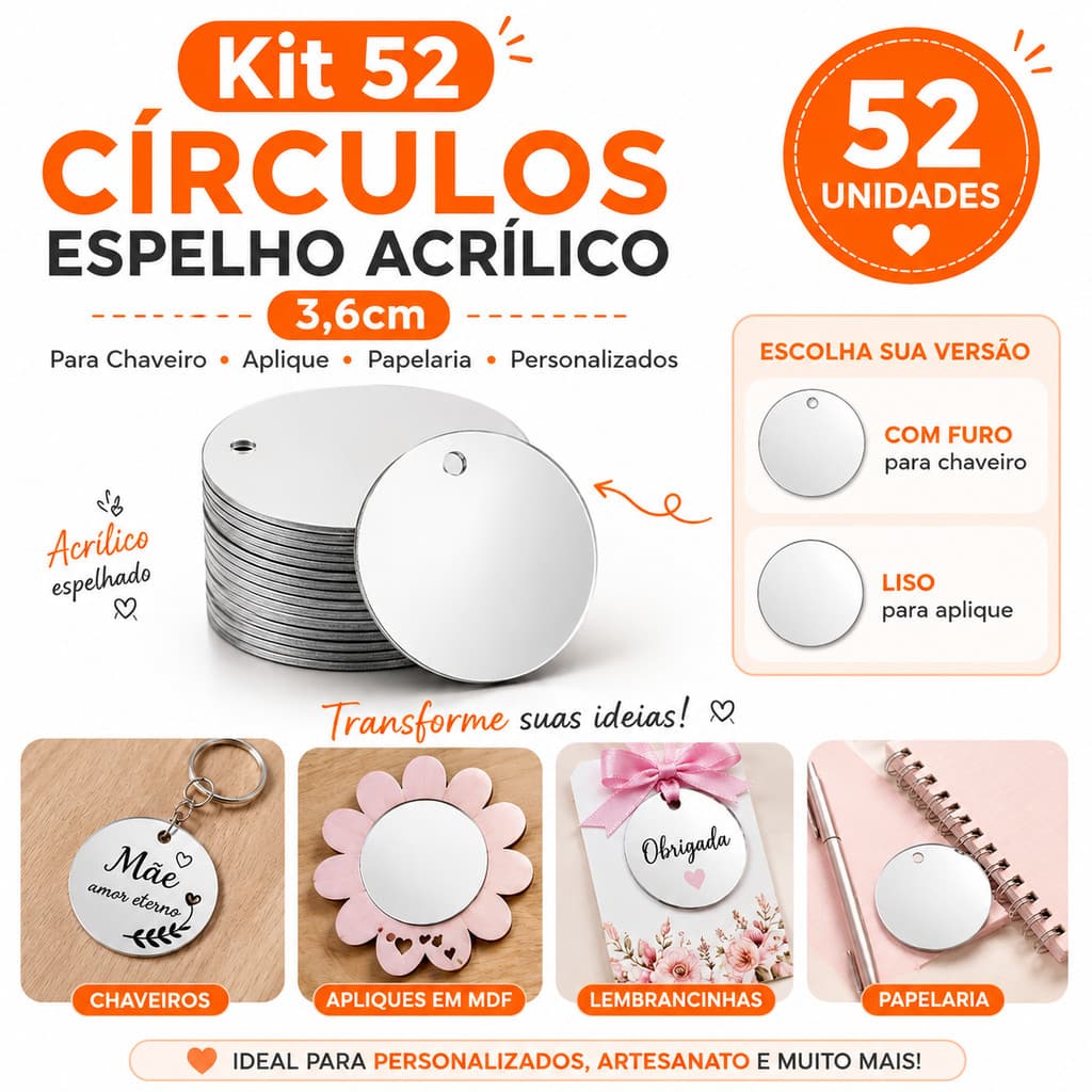 Kit 52 Espelhos Acrílicos Redondos 3,6cm Decorativo Parede Sala Quarto Adesivo DIY