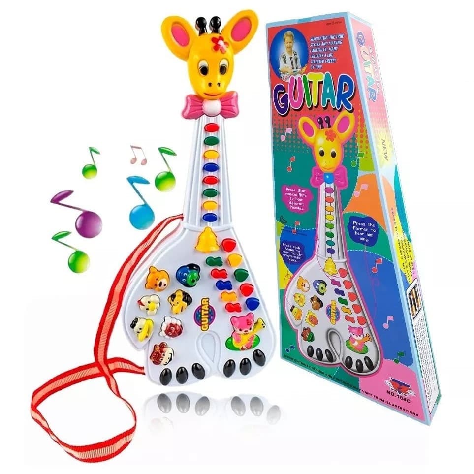 Descrição do produto Guitarra Musical Infantil Girafa 26 Teclas Som Música e Luz.    Mini Teclado Infantil modelo Guitar