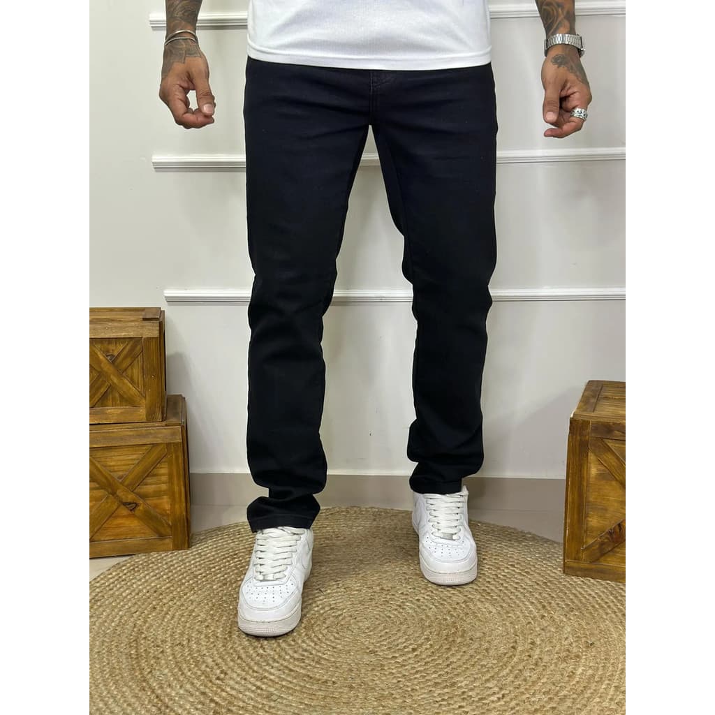Calça Jeans Masculina Elastano Preta Lycra Reta