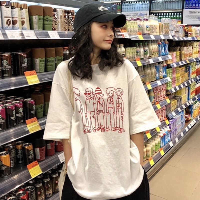 Camiseta de manga curta feminina solta versão coreana All-Match