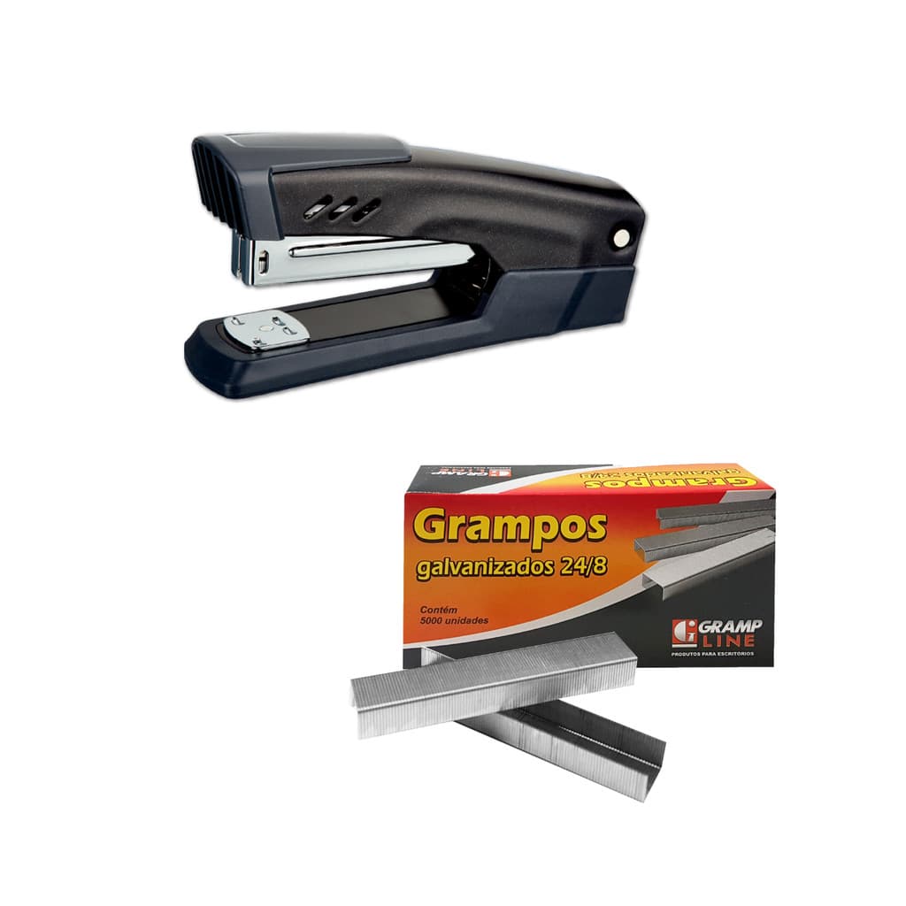 Kit Grampeador Ge-3050 50 Folhas + Grampo 24/8 5000 Grampos