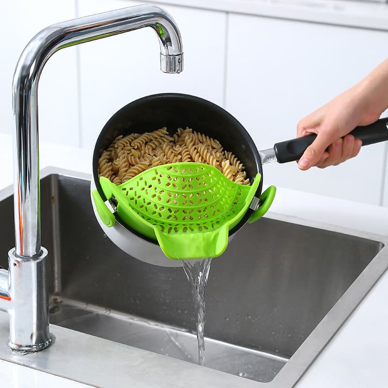 Escorredor De Panela Em Silicone Com Clipe Coador Para Macarrão Legumes Utensílio De Cozinha