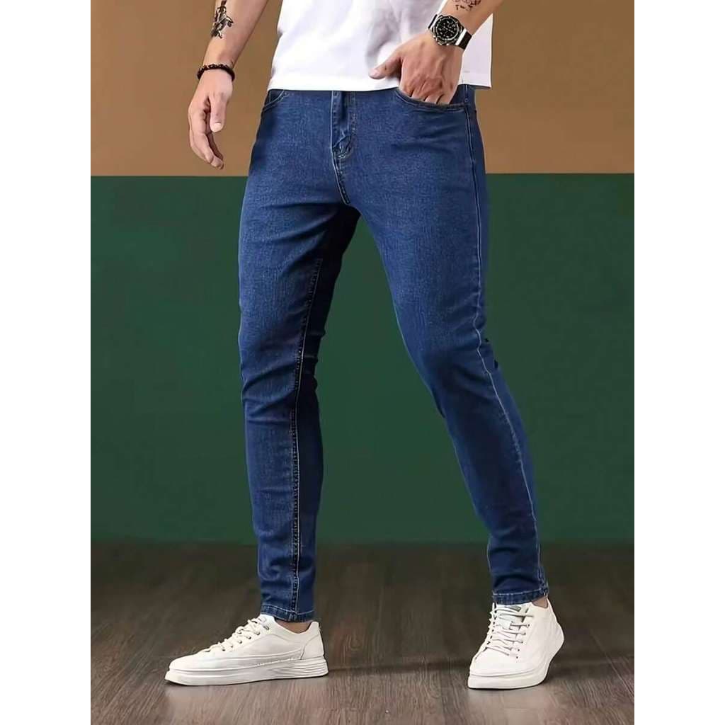 Calça Jeans Masculina Corte Moderno Básica Azul Escura Estilosa Skinny.