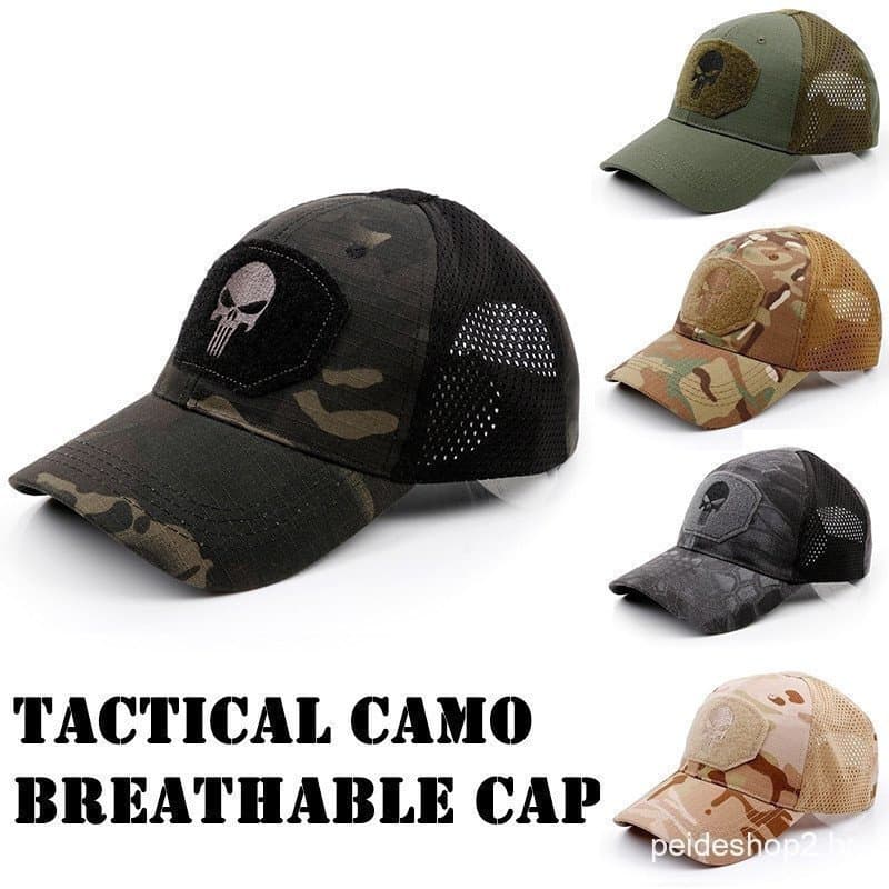 Boné Tático Camuflado Boné de Beisebol com Logo de Caveira para Exterior Boné com Velcro DB1Q