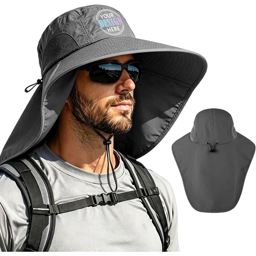 Chapéu de sol personalizado com aba para proteção do pescoço, logotipo/nome personalizável, chapéu de aba larga com prot