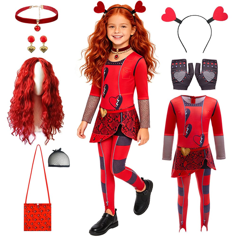 Halloween Meninas Princesa Vermelho Vestir-Se Malvado País Das Maravilhas Traje Corações Rainha Roupas Moda Rock Punk Im