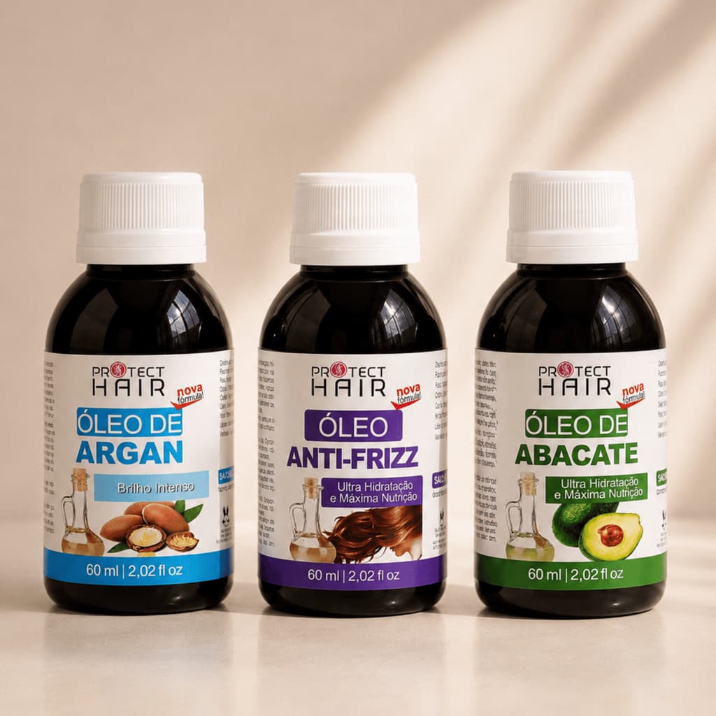 Kit 3 óleos vegetais ANTI-FRIZZ + ARGAN + ABACATE