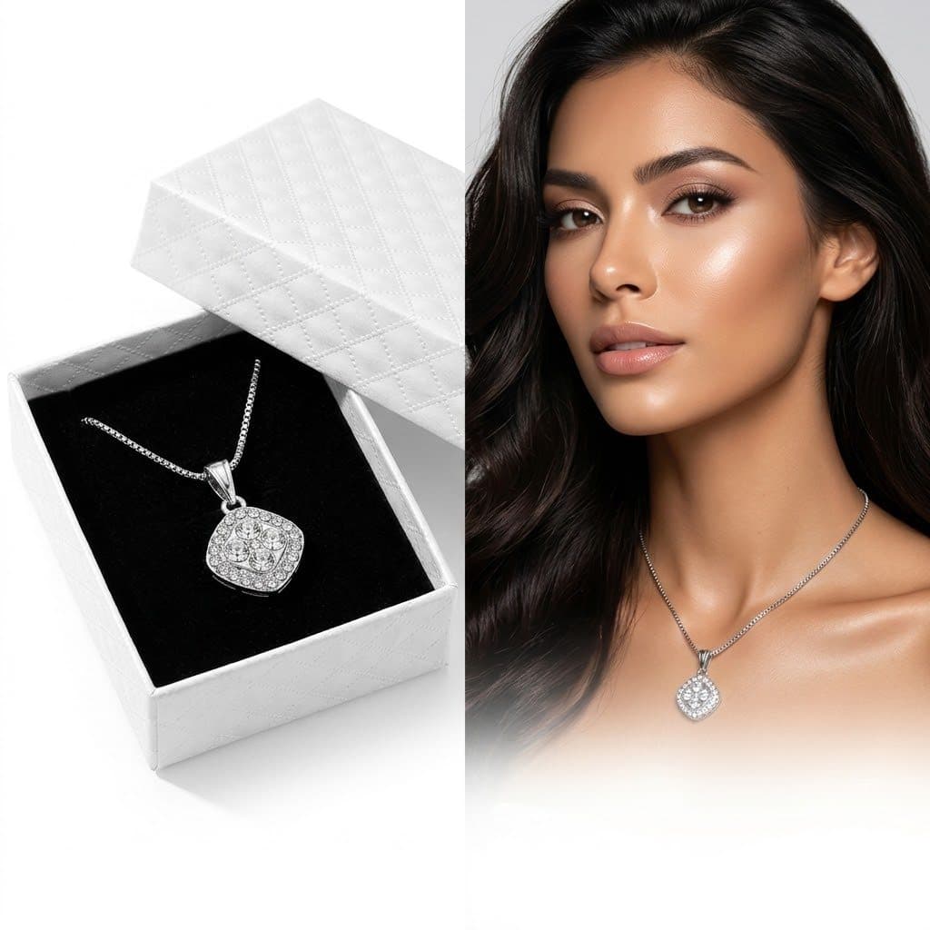 Colar Feminino Pingente Ponto de Luz Cravejado Zircônia Prata Banhado+caixa luxo