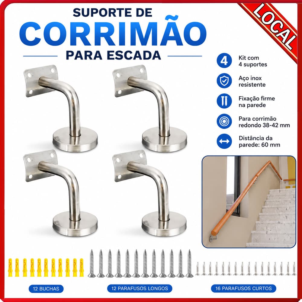 Tubo redondo de aço inoxidável suporte de apoio de braço corredor canal corrimão instalação conjunto completo