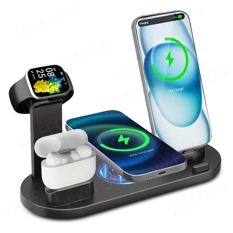 Suporte de Carregamento Sem Fio para Mesa para iPhone 17 16 15 14 13 12 11 XR, Watch, Airpods Pro, iWatch 10 9 8 7, Esta
