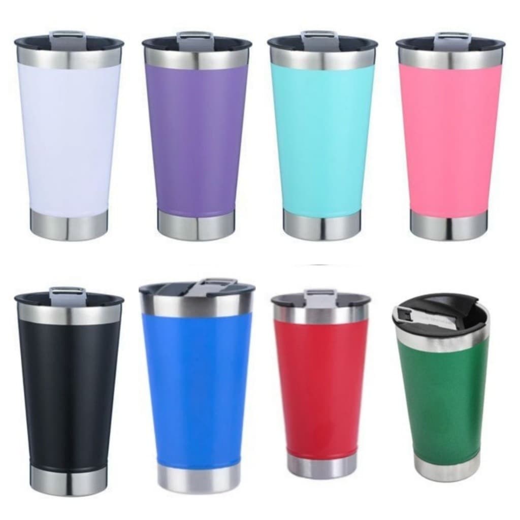 Kit 10-20-30 Copos Térmicos 473ml Inox com Tampa e Abridor – Várias Cores, Mantém Bebida Gelada