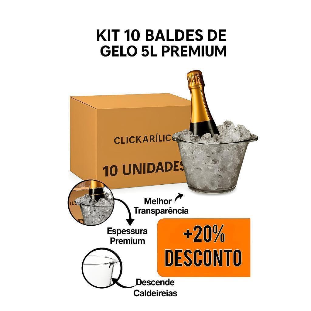Kit 10 Baldes de Gelo 5L Acrílico Transparente Cristal para Champagne Espumante Eventos Casamentos
