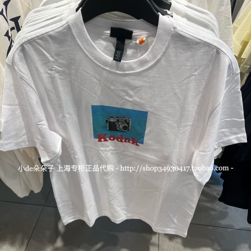 Moda Bonito Câmera Kodak Gola Redonda Solta Manga Curta 100 % Algodão Macio Premium Camiseta Top 0731