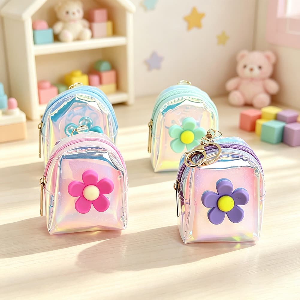 Chaveiro Holográfico Com Bolsa De Moedas Laço , Mini Armazenamento Fofa Para Meninas