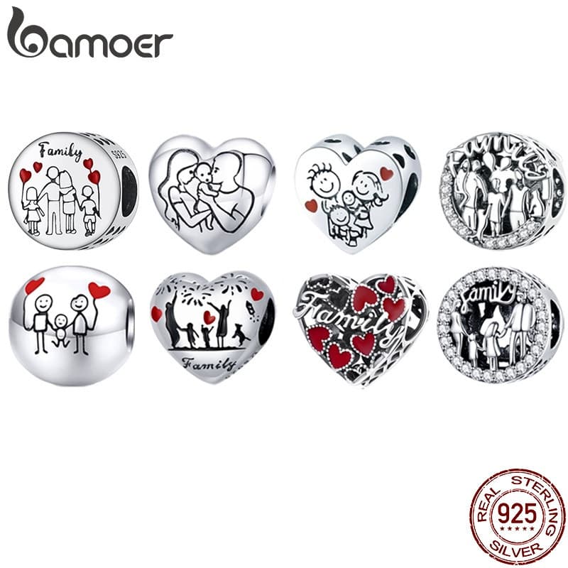 Joias de Prata Bamoer Série Família 925, Vários Estilos Disponíveis, Pulseiras e Colares DIY SCC2494 JNBK
