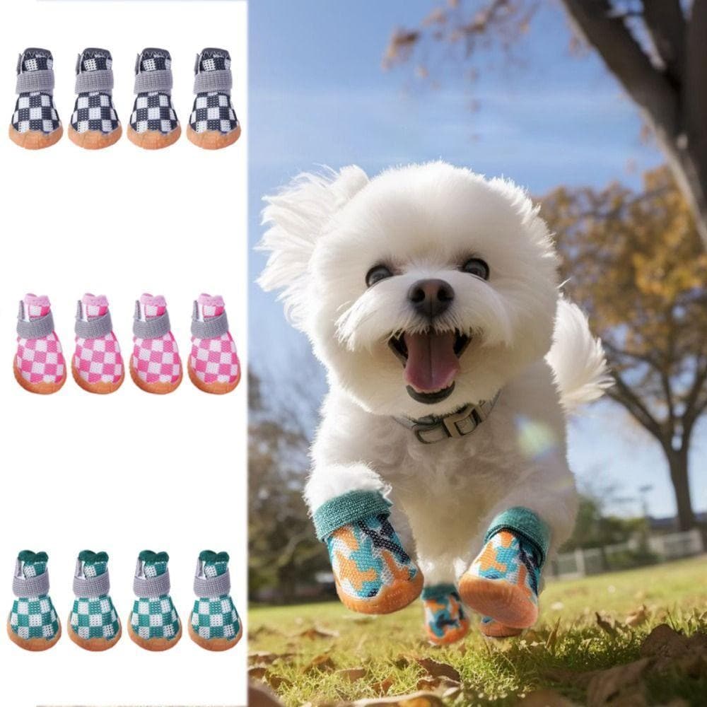 4 Unidades/Conjunto Sapatos Respiráveis Para Cães De Estimação , De Malha Antiderrapantes Cachorros , Botas Ocas Macias