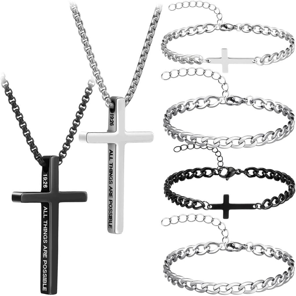 Conjunto de Colar e Pulseira Kigeli com Cruz, Presentes de Dia dos Namorados para Homens e Mulheres, 2 Colares e 4 Pulse
