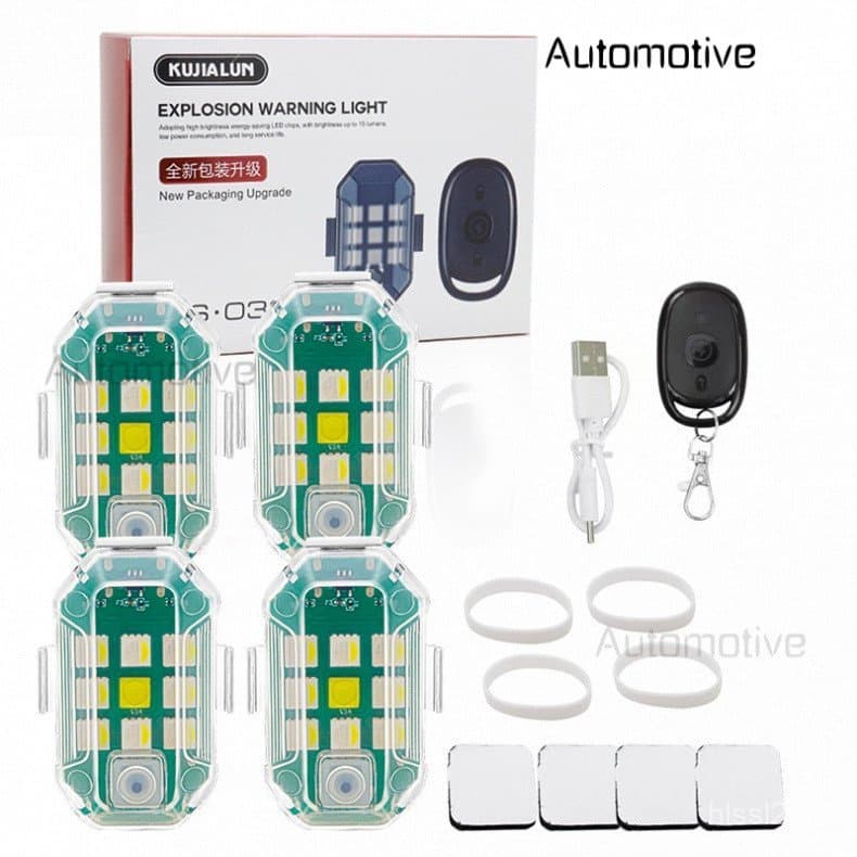 Luz Estroboscópica LED para Motocicleta, Lâmpada de Advertência Anticolisão, À Prova d'Água, Controle Remoto Sem Fio par