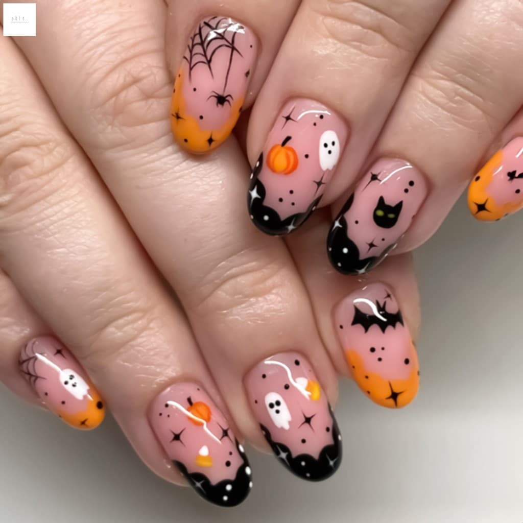 Unhas Postiças Rosa Brilhante Com Estampa Fantasma-24 Unidades De Falsas Reutilizáveis Para Manicure
