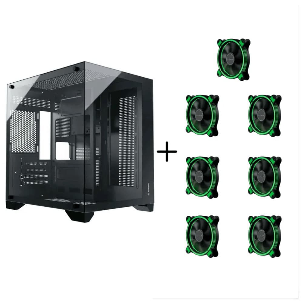 Gabinete Gamer Aquario Clarity Preto + 7 Fans LED Cor Verde