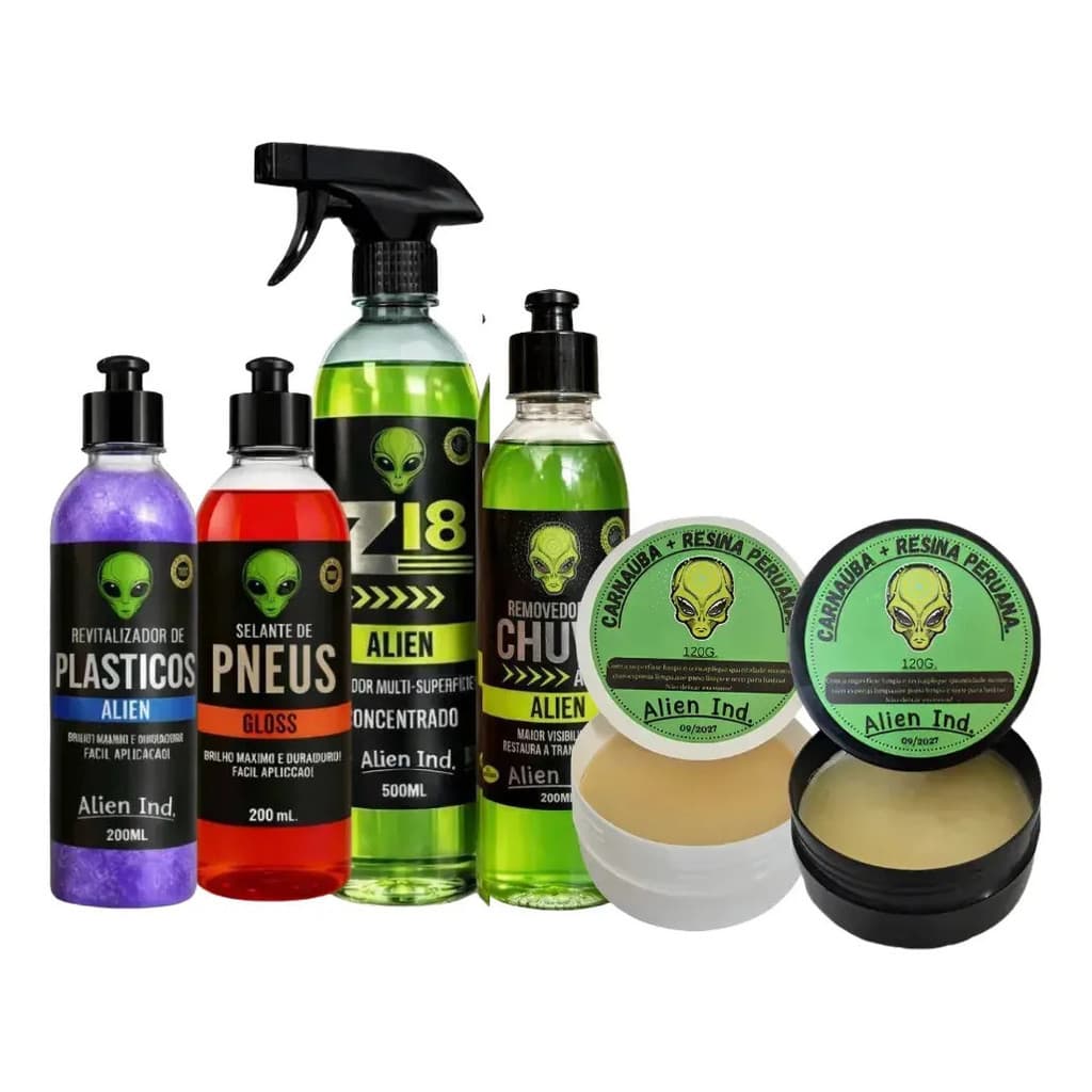 Kit 6 Produtos Estetica Automotiva Alien Ind Cera Polimento - Kit completo para estética automotiva