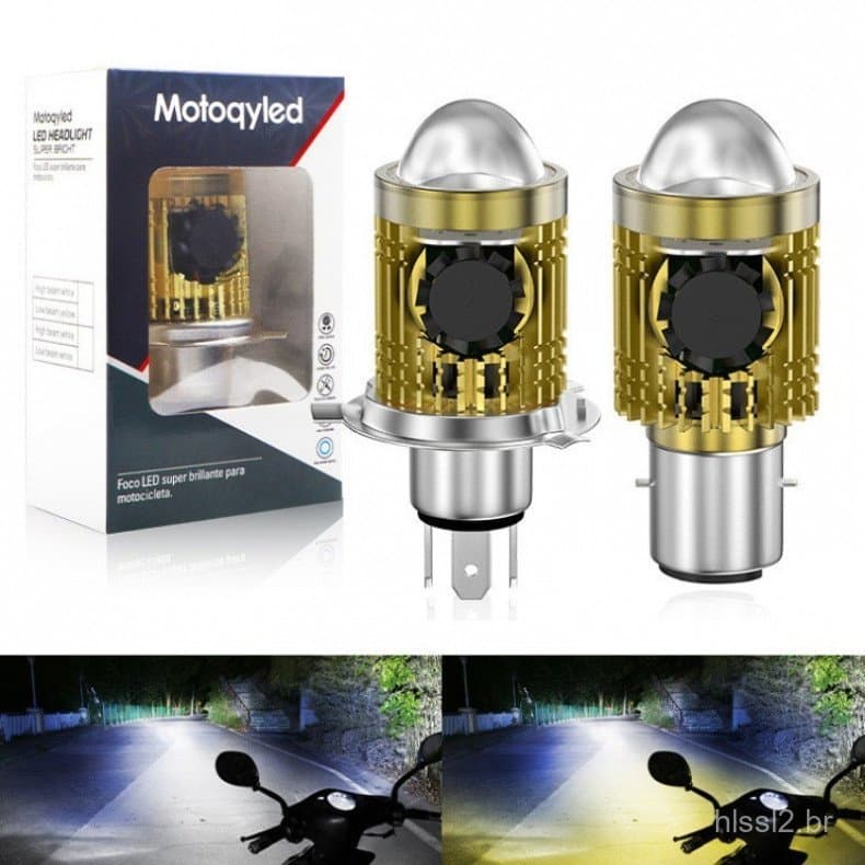 Farol LED para Motocicleta 20W H4 H6 BA20D com Resfriamento a Ar, Lente Olho de Peixe, Luz Alta/Baixa, Lâmpada Projetora