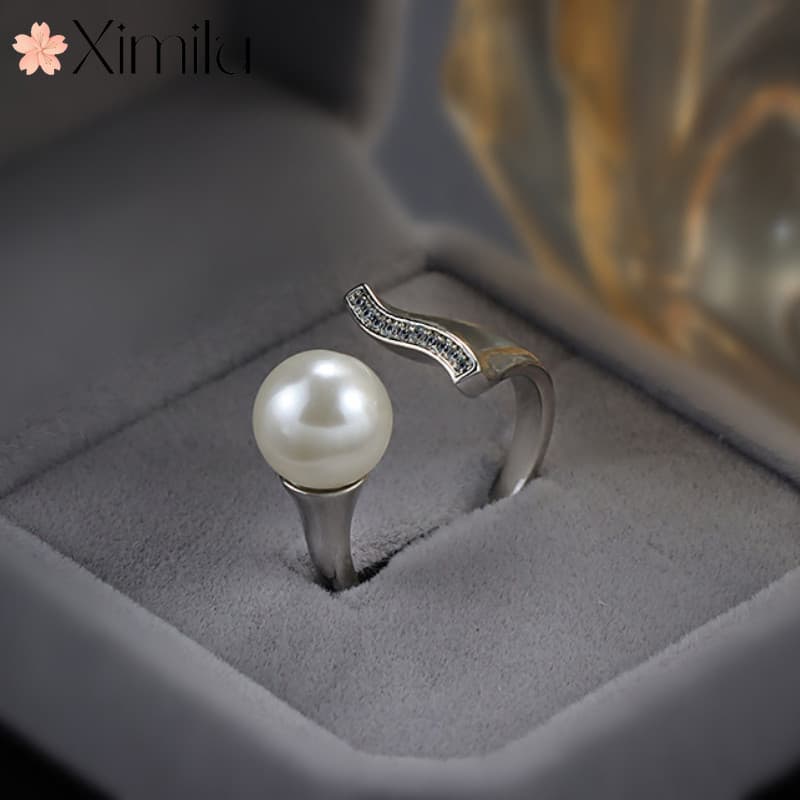♥ Criativo luxo onda nicho feminino All-Match único anel de pérola elegante jóias de casamento