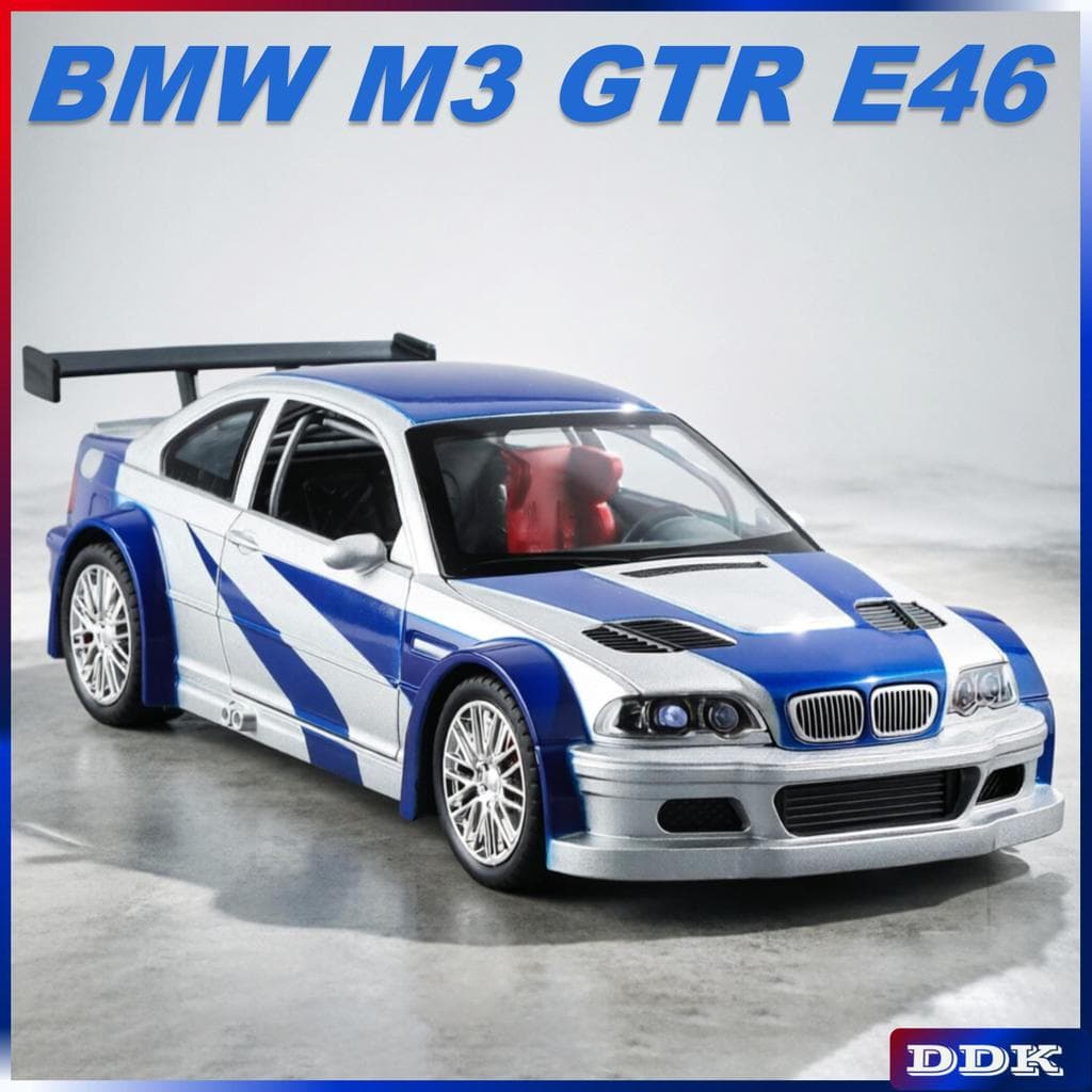 1 : 24 BMW M3 GTR E46 Diecast Alloy Model Toy Car Sound Light Pull Back Amigo Das Crianças Presentes De Aniversário