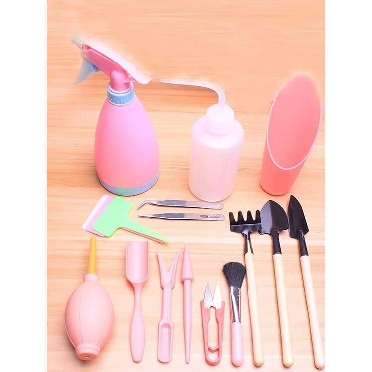 Conjunto de ferramentas de jardinagem suculenta pacote etiqueta de plantio bocal pote bocal curvo pote balde espátula Mi