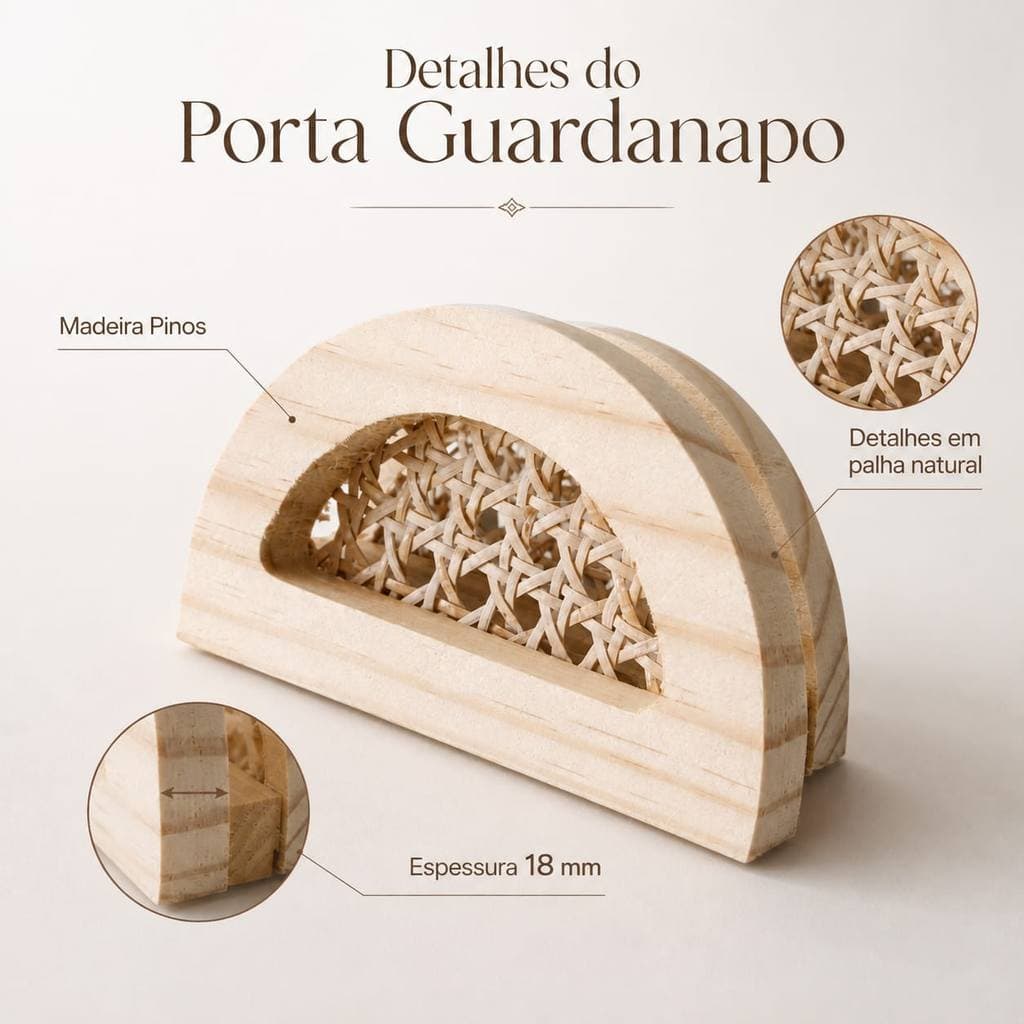 Porta-Guardanapo Decorativo de Madeira para Mesa e Cantinho do Café