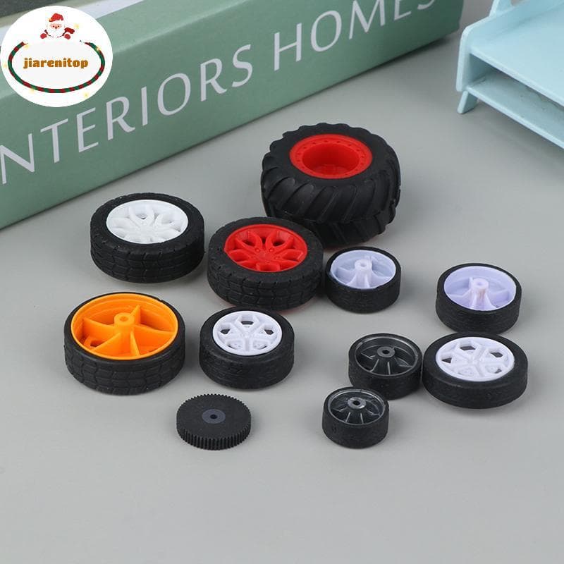 jiarenitop 10 Pcs PC Roda De Brinquedo Pneus De Aro De Borracha DIY Mini Tecnologia 4WD Coloridos Furo Diâmetro 2mm 2.5m