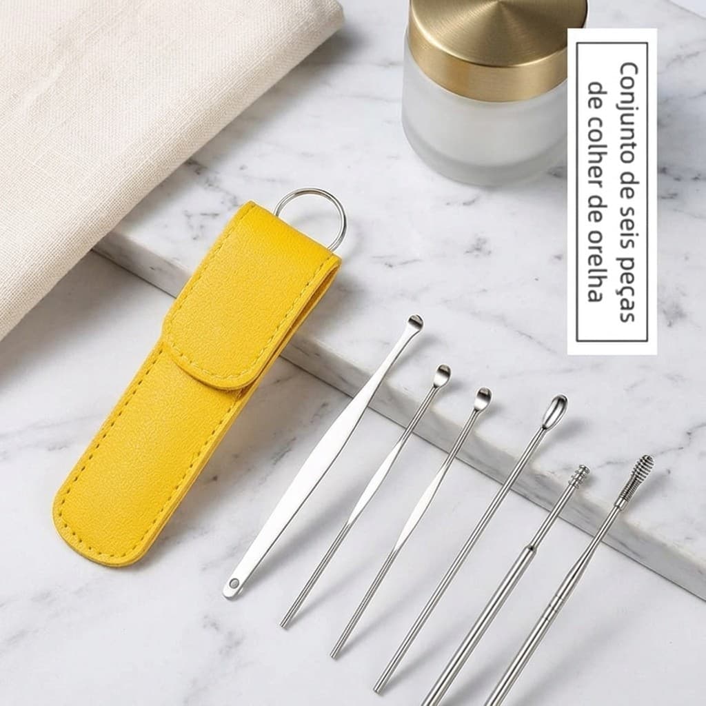 Coleção Removedora de Cera de Ouvido Inox 6 Peças com Argola