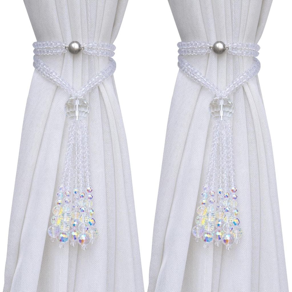 PEDOBO Magnetic Curtain Tiebacks, 2 Pack Crystal Beaded Tassel Sheer/Drapery Curtain Holdbacks, Boho Hanging Decor for F