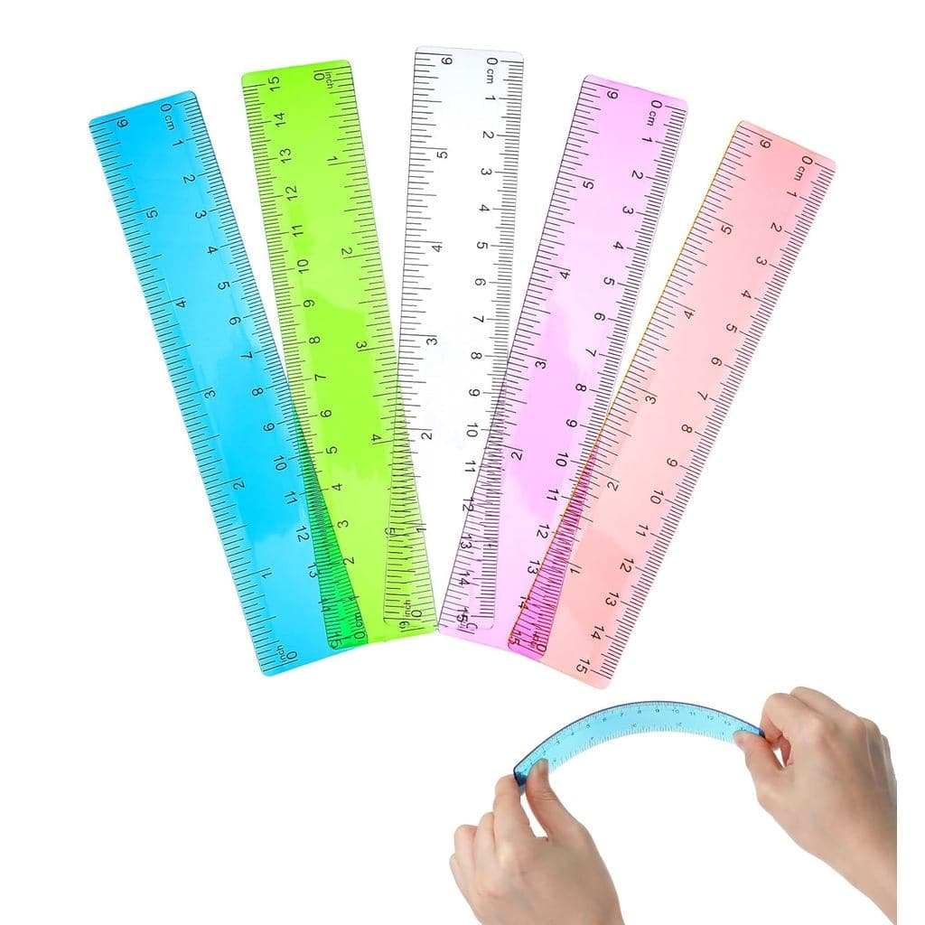 5 Réguas Plásticas Transparentes Coloridas de 6 Polegadas, Régua Mini de 15cm com Escalas Duplas para Material Escolar e