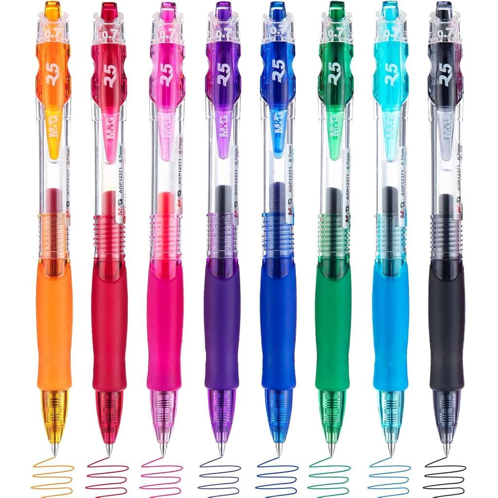 M&G 8 Canetas Gel Multicoloridas, Canetas Retráteis Coloridas de 0,7mm com Ponta Média, Canetas de Tinta Gel de Secagem