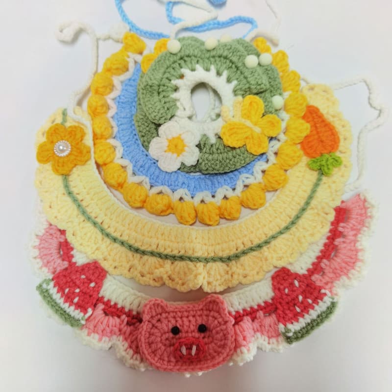 Coleira artesanal de tricô para animais de estimação, coleira decorativa de lã para gatos, aquecedor de pescoço de tricô