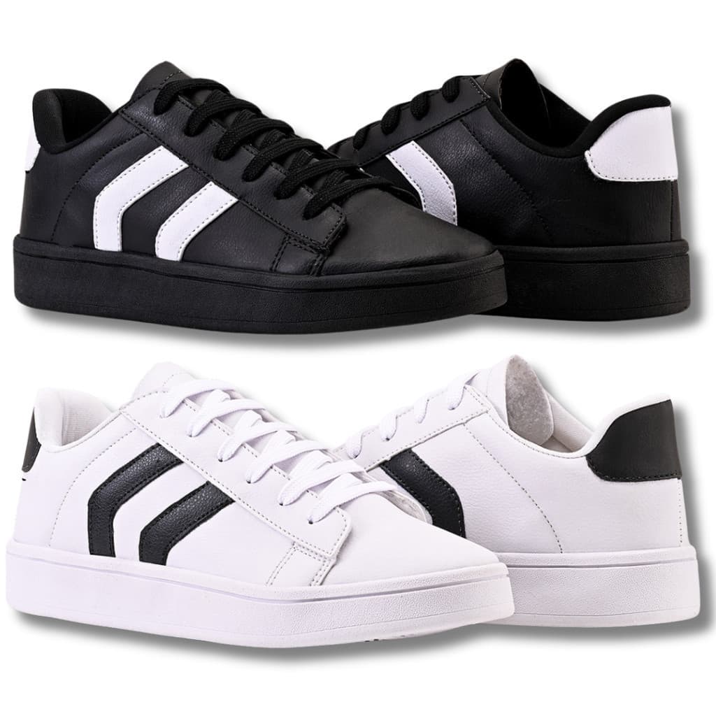 Kit 2 Tenis Preto Branco3 LISTRAS Feminino Marca Própria Casual Liso Confortável